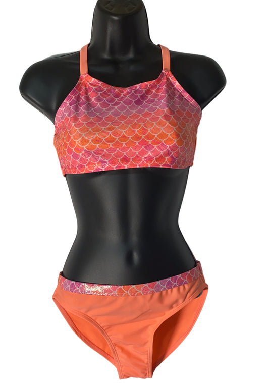 Sunset Mermaid 2-Piece Swimsuit Set – Coral & Pink Shine