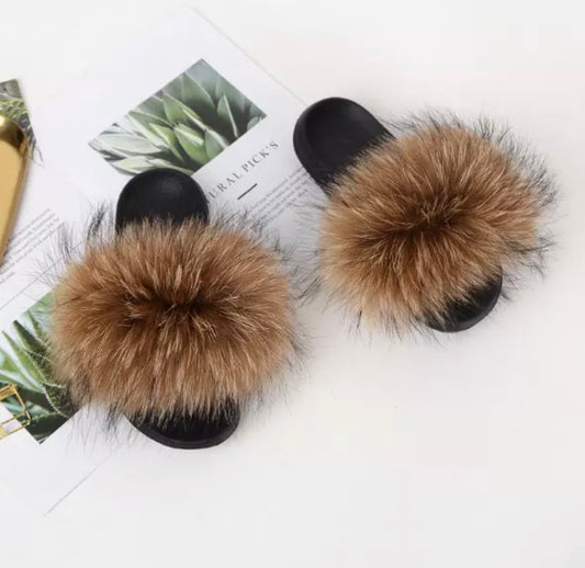 Kids Fluffy Fur Slide Sandals – Soft & Stylish Pom Slippers (Available in Black, Blue, & Red)