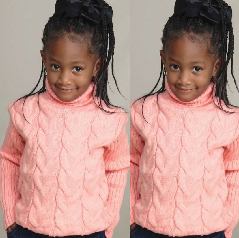 Cozy Cable Knit Turtleneck Sweater for Kids – Available in Black, Red, and Pink