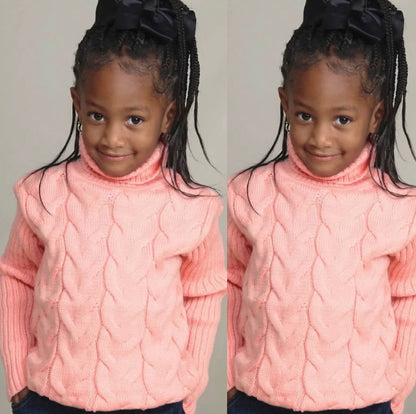Cozy Cable Knit Turtleneck Sweater for Kids – Available in Black, Red, and Pink