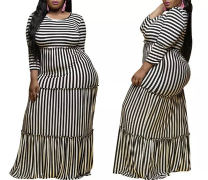 Style & Confidence Striped Maxi Dress – Red, Black, & Blue