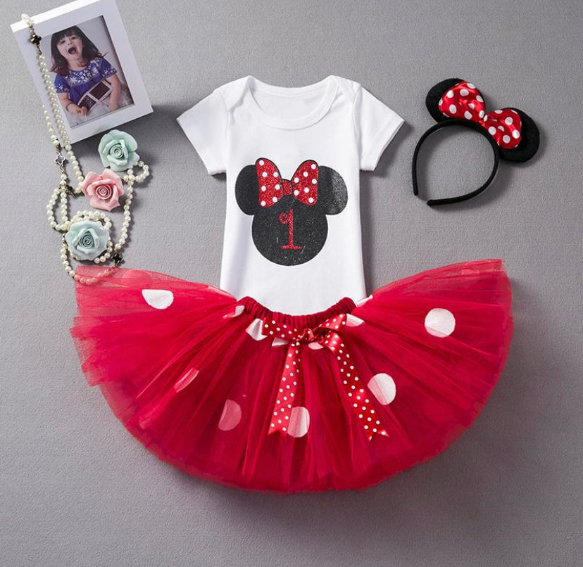 Red Minnie-Inspired First Birthday Tutu Outfit for Baby Girls