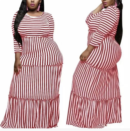 Style & Confidence Striped Maxi Dress – Red, Black, & Blue