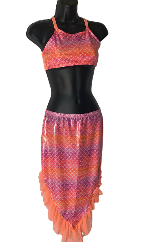 Sunset Mermaid 2-Piece Swimsuit Set – Coral & Pink Shine