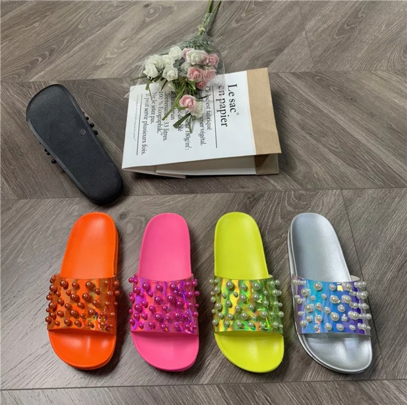 Pop Luxe Studded Slides – Pink Bold Color Statement Comfort Sandals