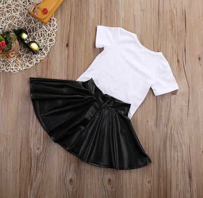 Mini Boss Faux Leather Skirt Set