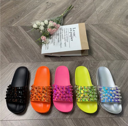 Pop Luxe Studded Slides – Pink Bold Color Statement Comfort Sandals