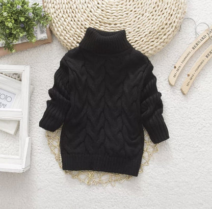 Cozy Cable Knit Turtleneck Sweater for Kids – Available in Black, Red, and Pink