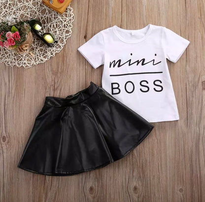 Mini Boss Faux Leather Skirt Set