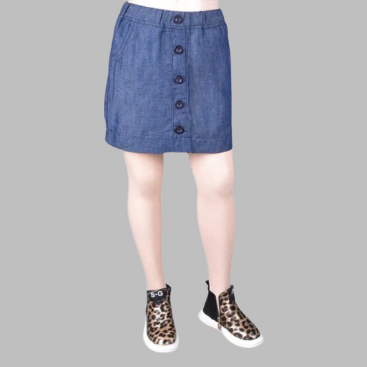 GIRLS' Denim patchwork mid skirt