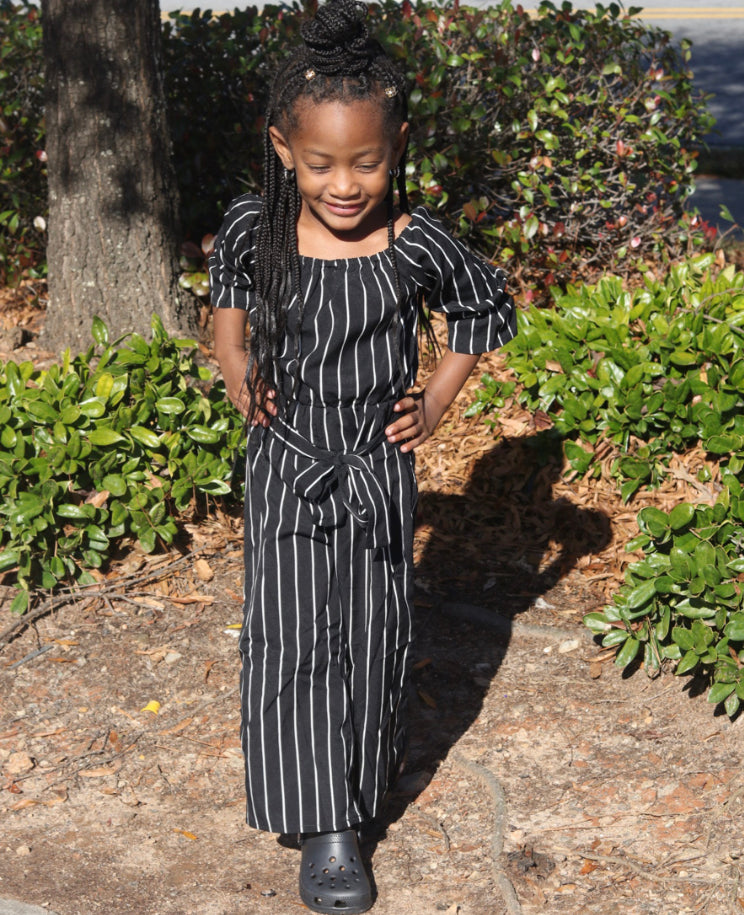Kids Black & White Striped Off-Shoulder Jumpsuit – Twinslocedattwo