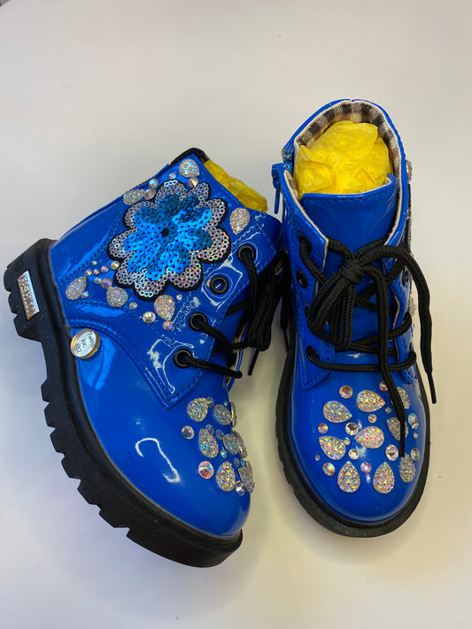 Sparkle Bright Toddler Boots – Royal Blue Hand Bedazzled with Rhinestones & Sequin Flower