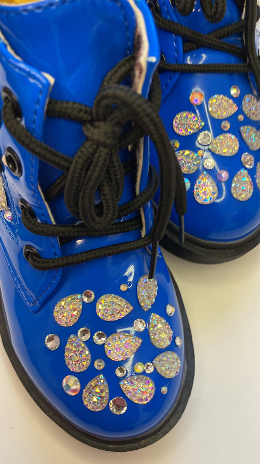 Sparkle Bright Toddler Boots – Royal Blue Hand Bedazzled with Rhinestones & Sequin Flower