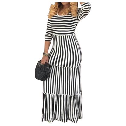 Style & Confidence Striped Maxi Dress – Red, Black, & Blue