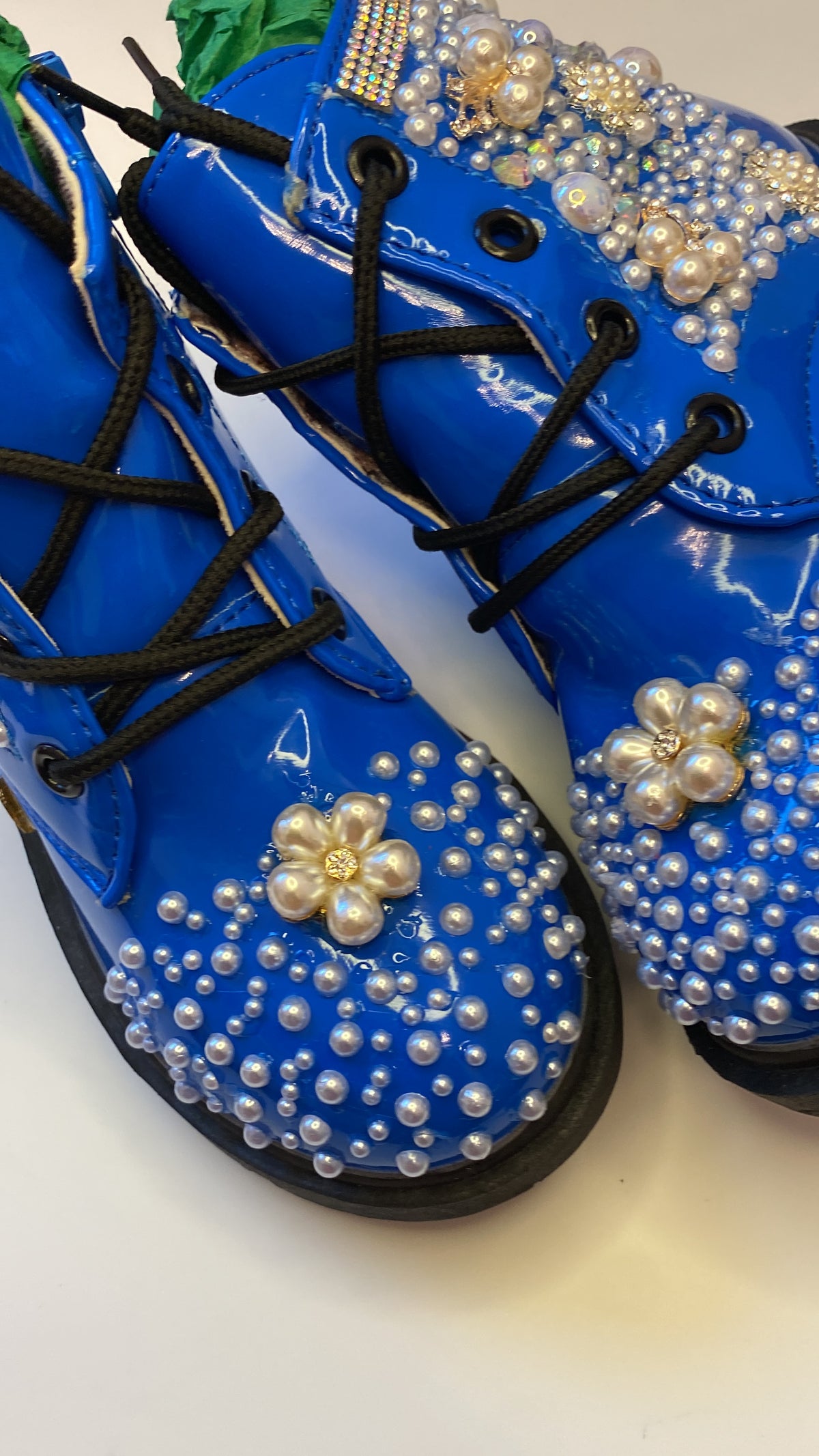 Royal Blue Pearl & Rhinestone Toddler Boots