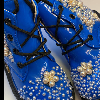 Royal Blue Pearl & Rhinestone Toddler Boots