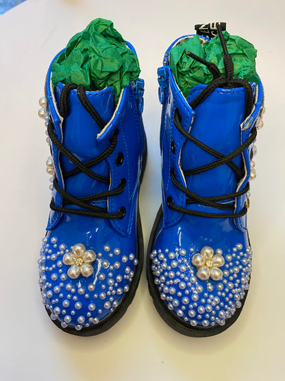 Royal Blue Pearl & Rhinestone Toddler Boots
