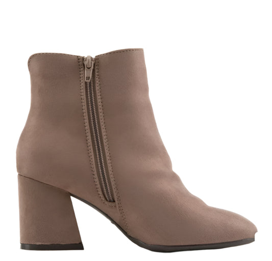 Taupe Suede Block Heel Ankle Boots