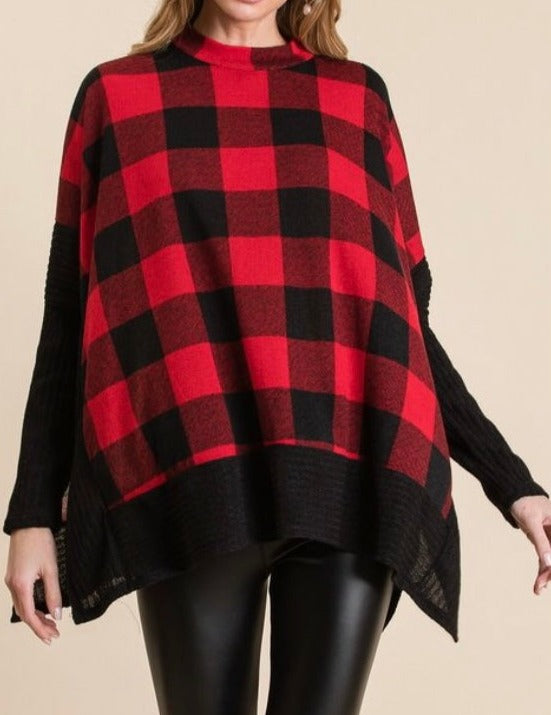 Cozy Buffalo Plaid Red and Black Sweater Top