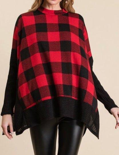 Cozy Buffalo Plaid Red and Black Sweater Top