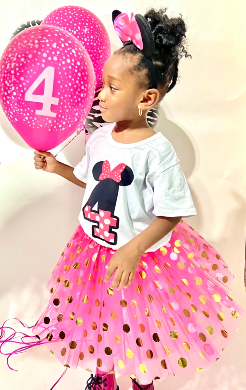 Pink & Gold Birthday 5 Tutu Set for Girls | Polka Dot Party Outfit