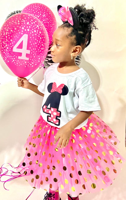 Pink & Gold Birthday 5 Tutu Set for Girls | Polka Dot Party Outfit