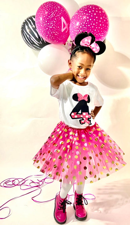Pink & Gold Birthday 5 Tutu Set for Girls | Polka Dot Party Outfit