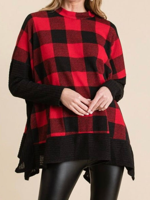 Cozy Buffalo Plaid Red and Black Sweater Top