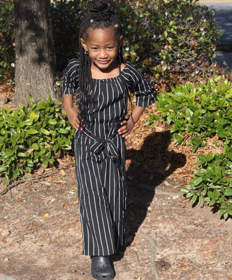 Kids Black & White Striped Off-Shoulder Jumpsuit – Twinslocedattwo