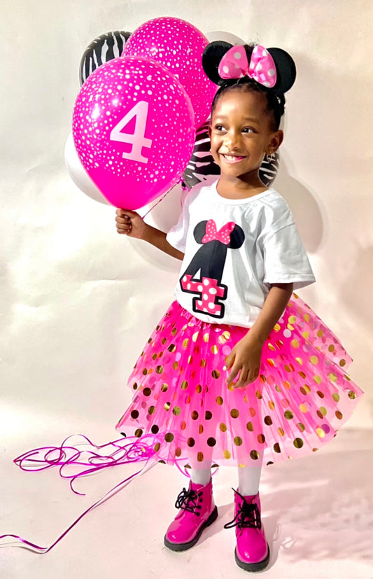 Pink & Gold Birthday 5 Tutu Set for Girls | Polka Dot Party Outfit