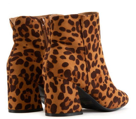 Leopard Print Block Heel Ankle Boots