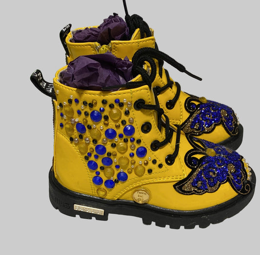 Royal Blue Glitter Butterfly Combat Boots – Toddler Size 10