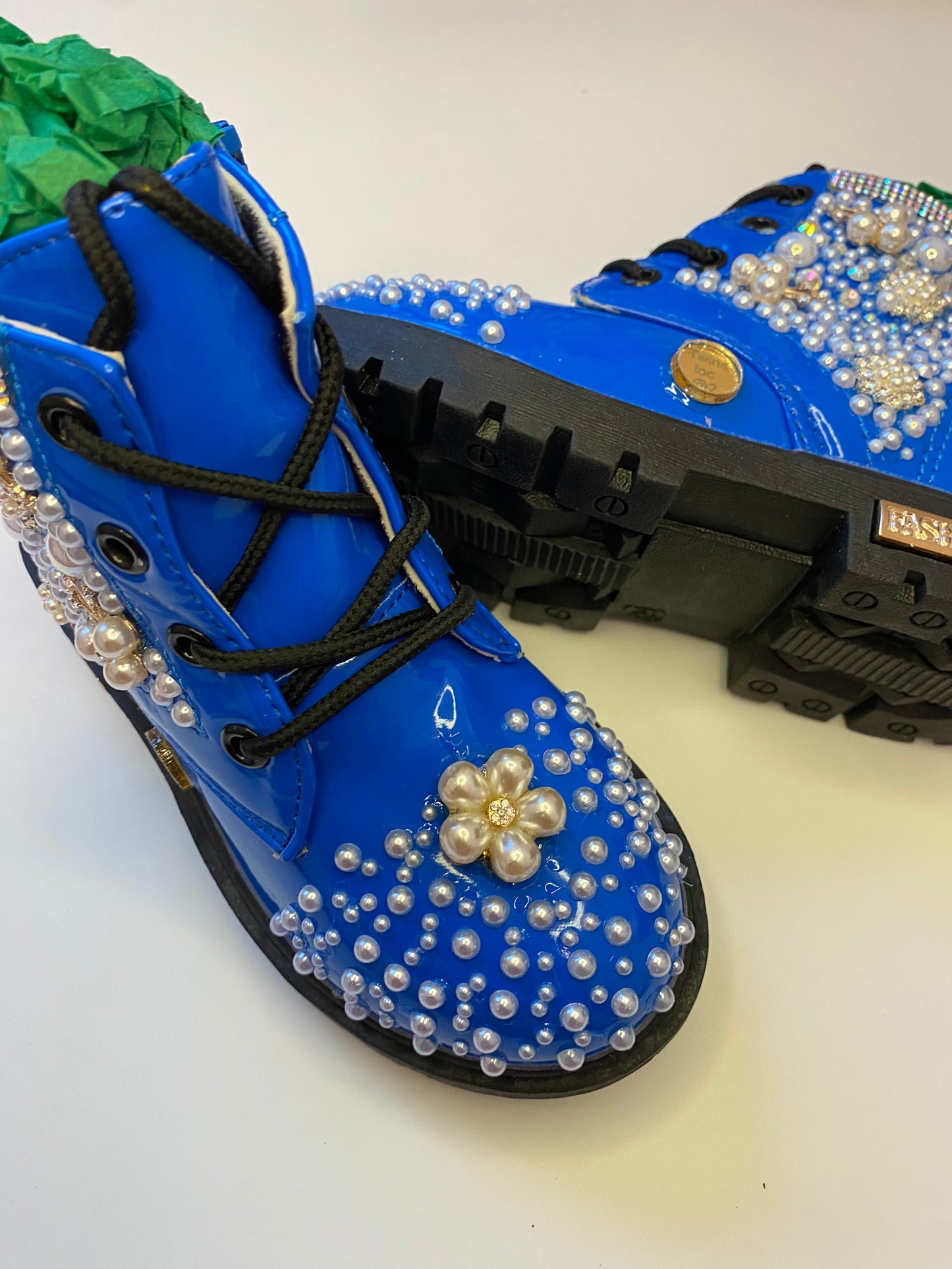 Royal Blue Pearl & Rhinestone Toddler Boots