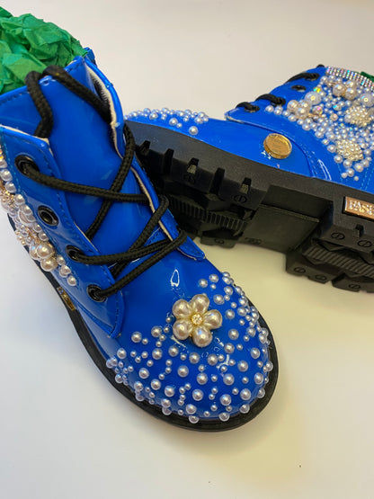 Royal Blue Pearl & Rhinestone Toddler Boots
