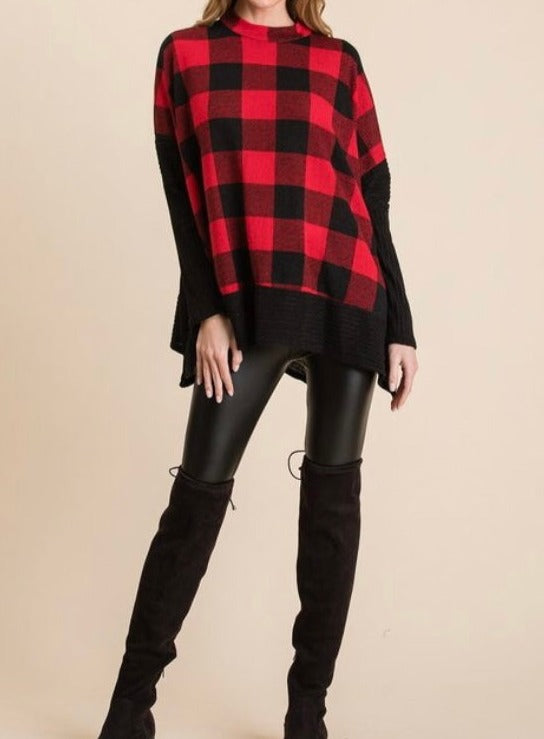 Cozy Buffalo Plaid Red and Black Sweater Top