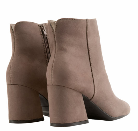 Taupe Suede Block Heel Ankle Boots