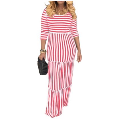 Style & Confidence Striped Maxi Dress – Red, Black, & Blue