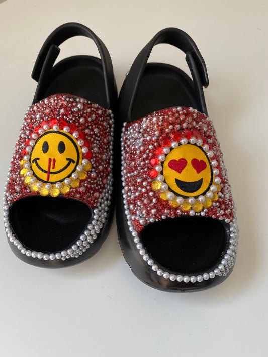 Handcrafted Emoji Love Rhinestone Slingback Slides