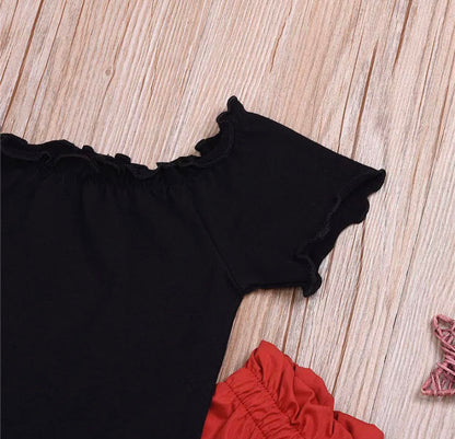 Mini Fashion Icon Set – Red Pants & Black Top Toddler Outfit