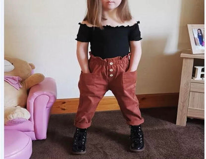 Mini Fashion Icon Set – Red Pants & Black Top Toddler Outfit